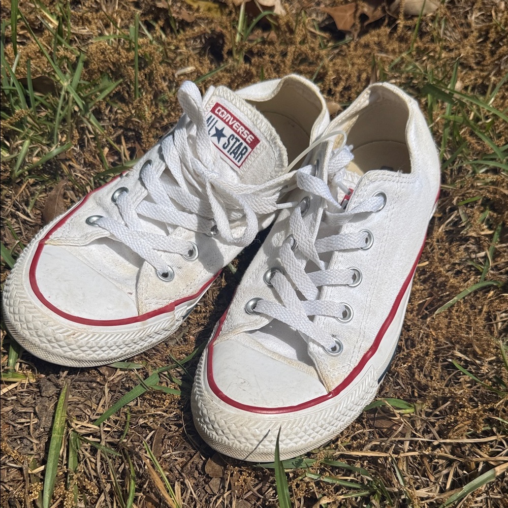 Converse Kids White Canvas Low Tops with Red Trim